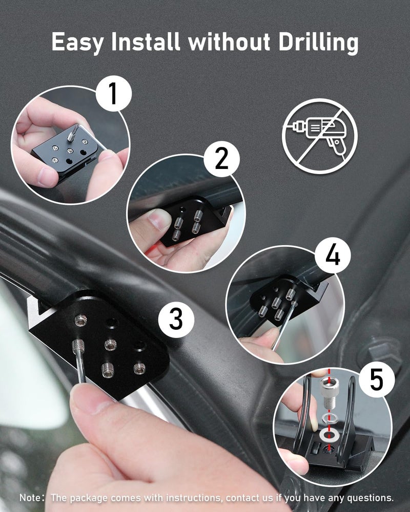 BELINOUS Hood Light Mounting Bracket, 2PCS Ditch Light Brackets for Led Light Bar Work Light Pillar Pod, Hood Hinge Light Bracket for Truck SUV Cars, Aluminum Alloy Clamp Mount No Drilling (Black) - Image 4